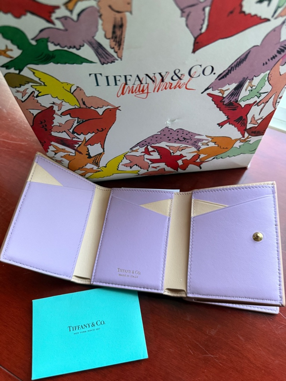 Tiffany & Co. Beige Taupe Leather Compact Wallet with Gold Logo - Picture 6 of 16